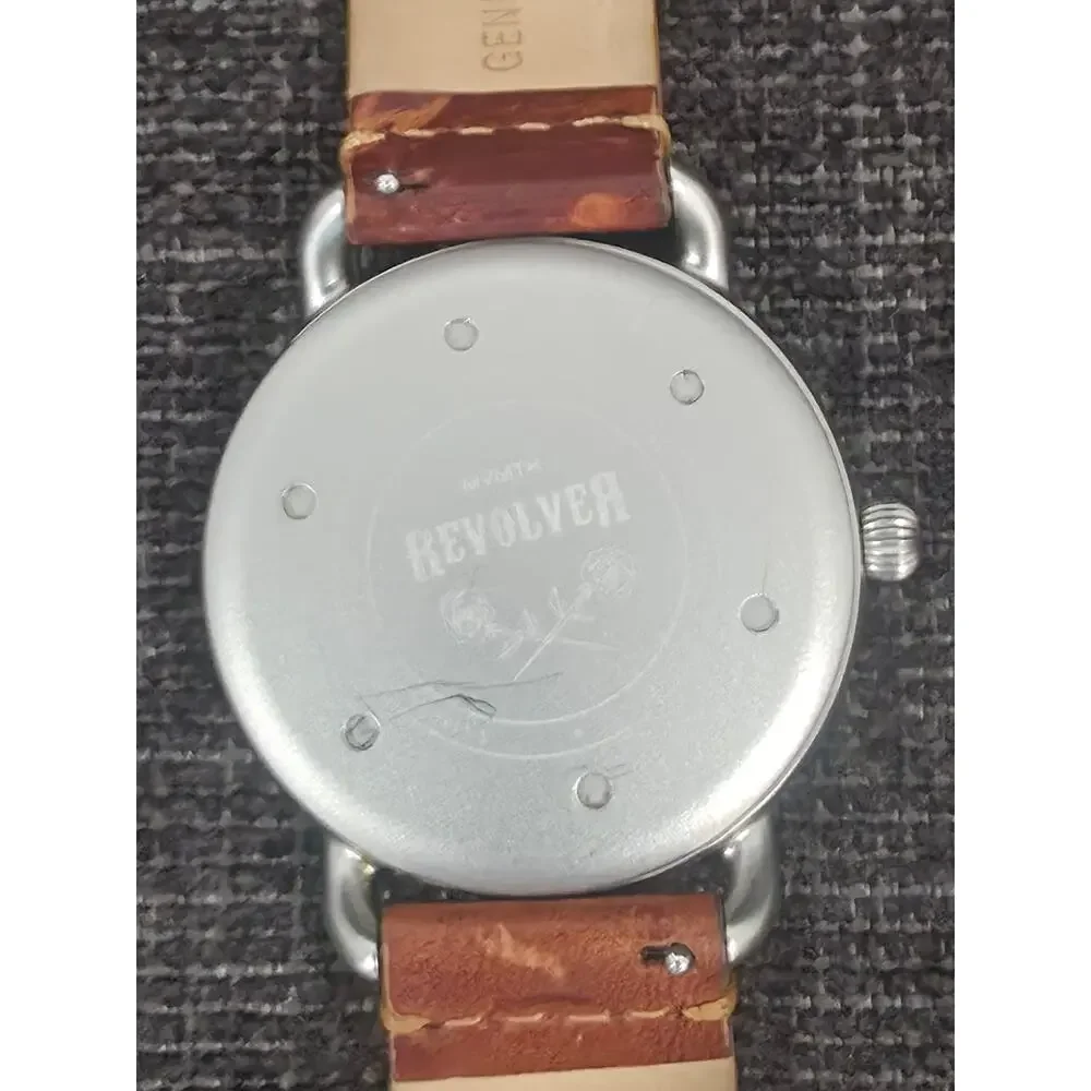 MVMT Revolver Minimalist Watch 41mm Silver Black Dial Brown Leather New Battery